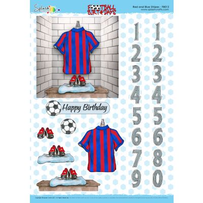 Football Birthdays A4 Decoupage Sheet - Red and Blue Stripes