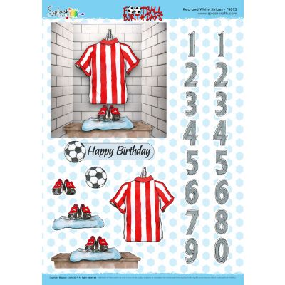 Football Birthdays A4 Decoupage Sheet - Red and White Stripes