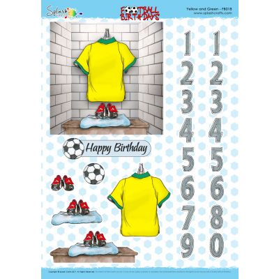 Football Birthdays A4 Decoupage Sheet - Yellow and Green