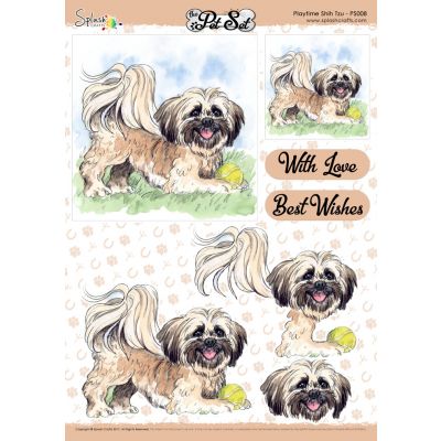 The Pet Set A4 Decoupage Sheet - Playtime Shih Tzu