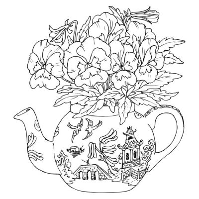 Digi Stamp - Pansy Teapot